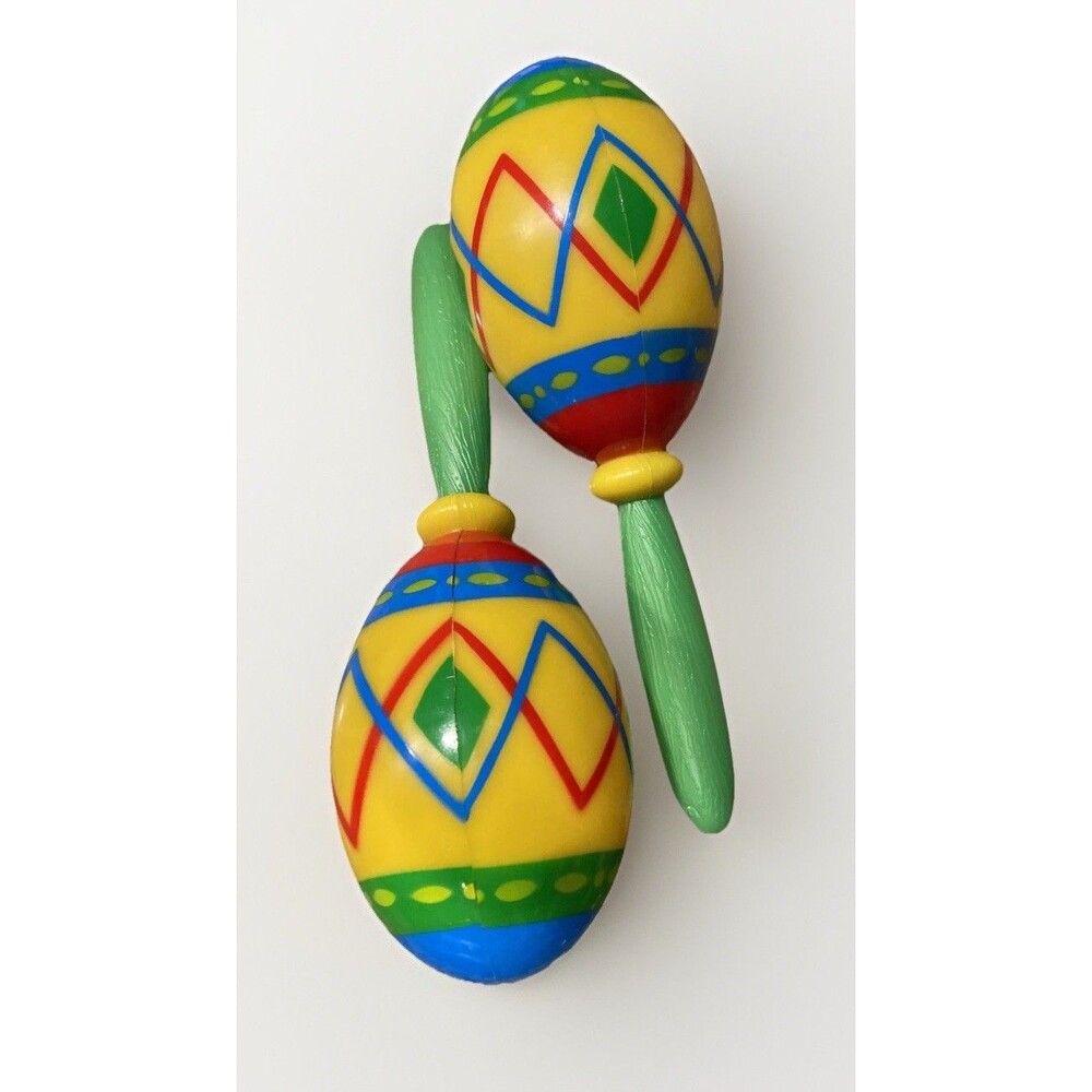 Set Of 2, Vintage Handle Rattle Maraca Childs Toy Plastic 1970’s 5” Mexican